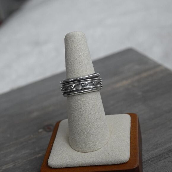 Sterling Silver Wave Spinner Ring sz 7 Solid 10.33g Chunky Stamped 925 Vintage - Picture 6 of 12